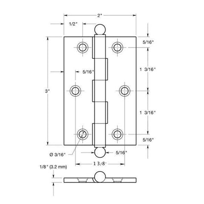 3x2 Solid Brass Hinge