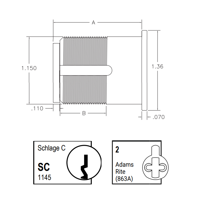 Mortise Cylinder | Schlage C Keyway with Adams Rite Cam