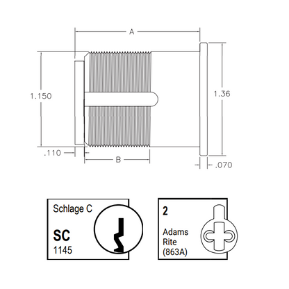 Mortise Cylinder | Schlage C Keyway with Adams Rite Cam